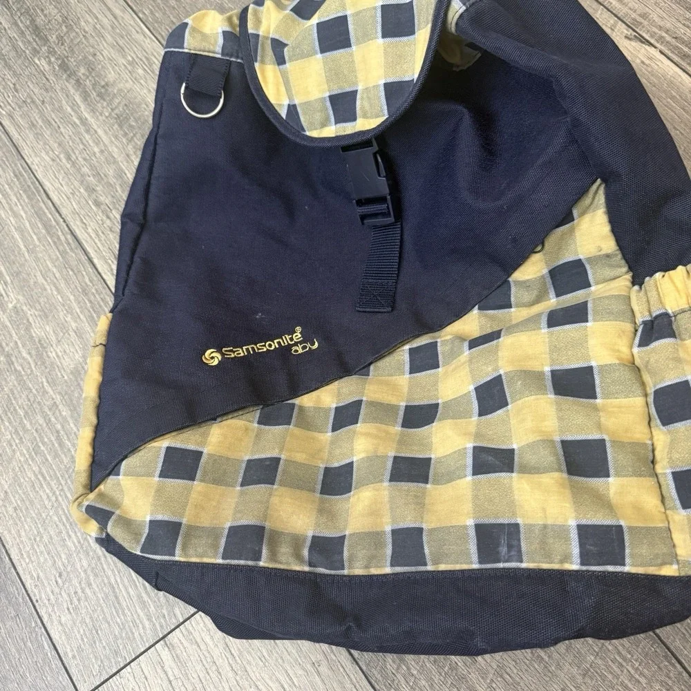Vintage 1999 Samsonite Travel Tote Baby Diaper Bag Backpack Plaid Navy Yellow